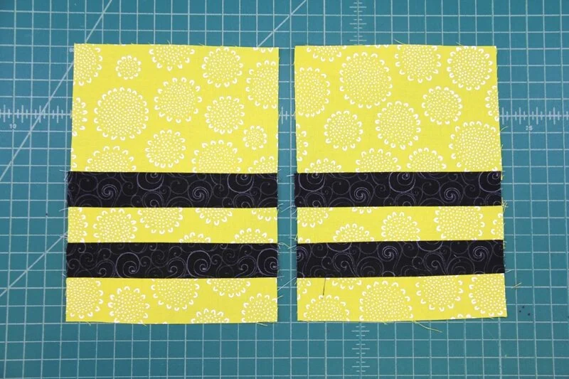 Sew yellow and black rows together