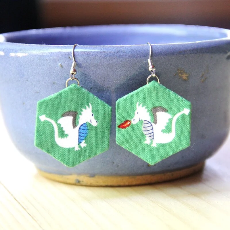 Green Dragon Hexie Earrings from Crafty Staci