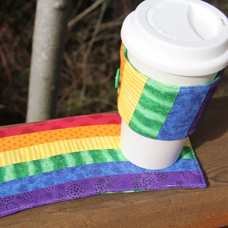 Rainbow Coffee Cozy and Mug Mat