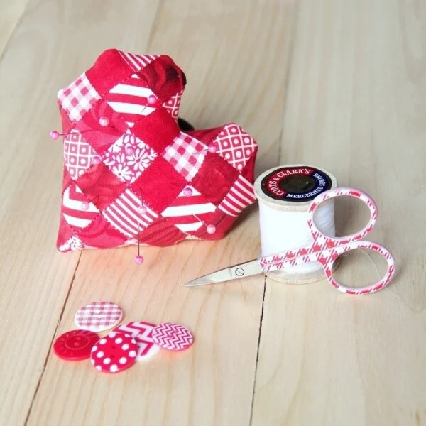 Patchwork Heart Pincushion from Crafty Staci