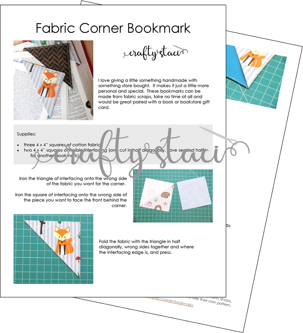 Fabric Corner Bookmark Printable Tutorial — Crafty Staci
