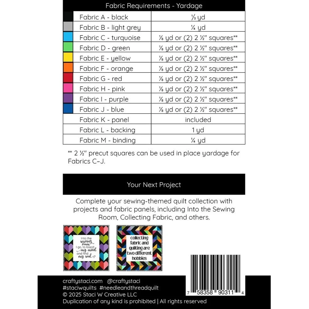 Needle and Thread Quilt Pattern and Fabric Panel — Crafty Staci