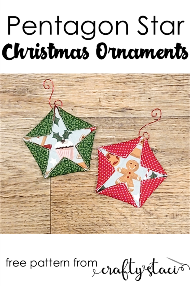 "Pentagon Star Ornaments" is a Free Christmas Quilted Ornament designed by Staci from Crafty Staci!