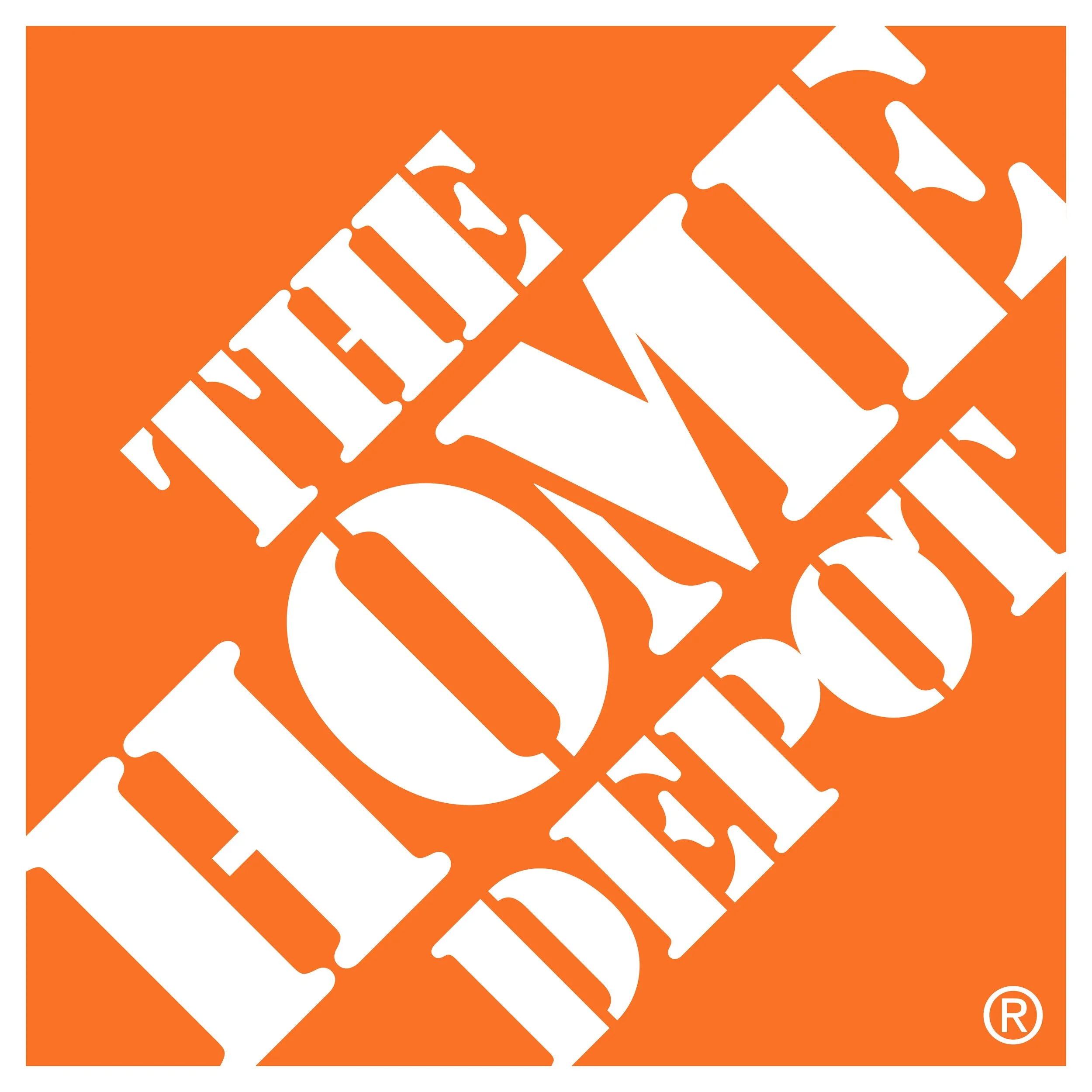 The logo of The Home Depot, featuring the company's name in white stencil font on an orange background.