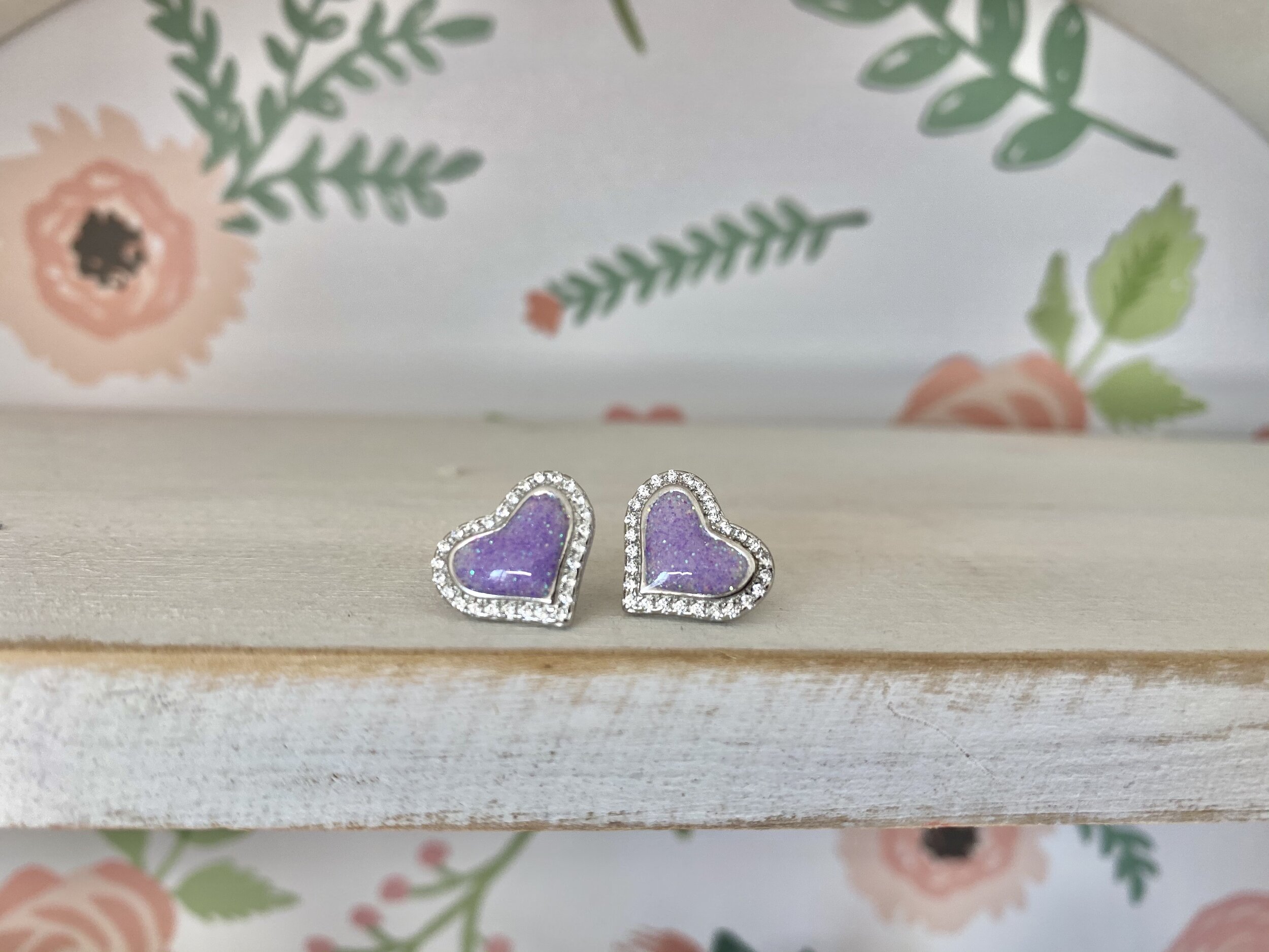 Silver Rhinestone heart Studs 