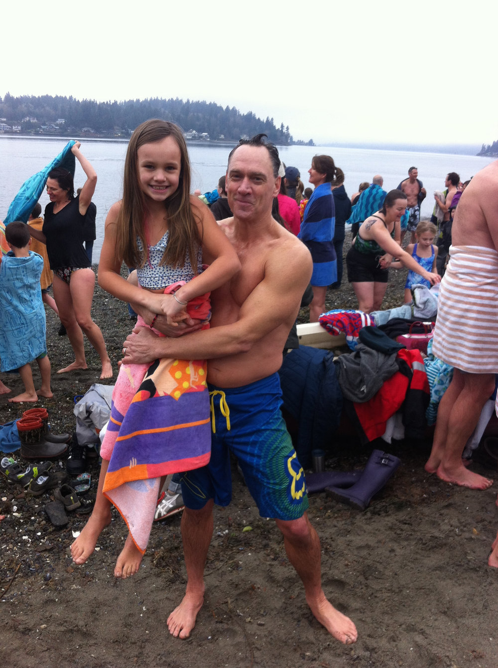  My crazy husband and brave daughter celebrate their plunge. Please notice that my daughter's hair is bone dry. Perhaps she is wise and takes after me.... 