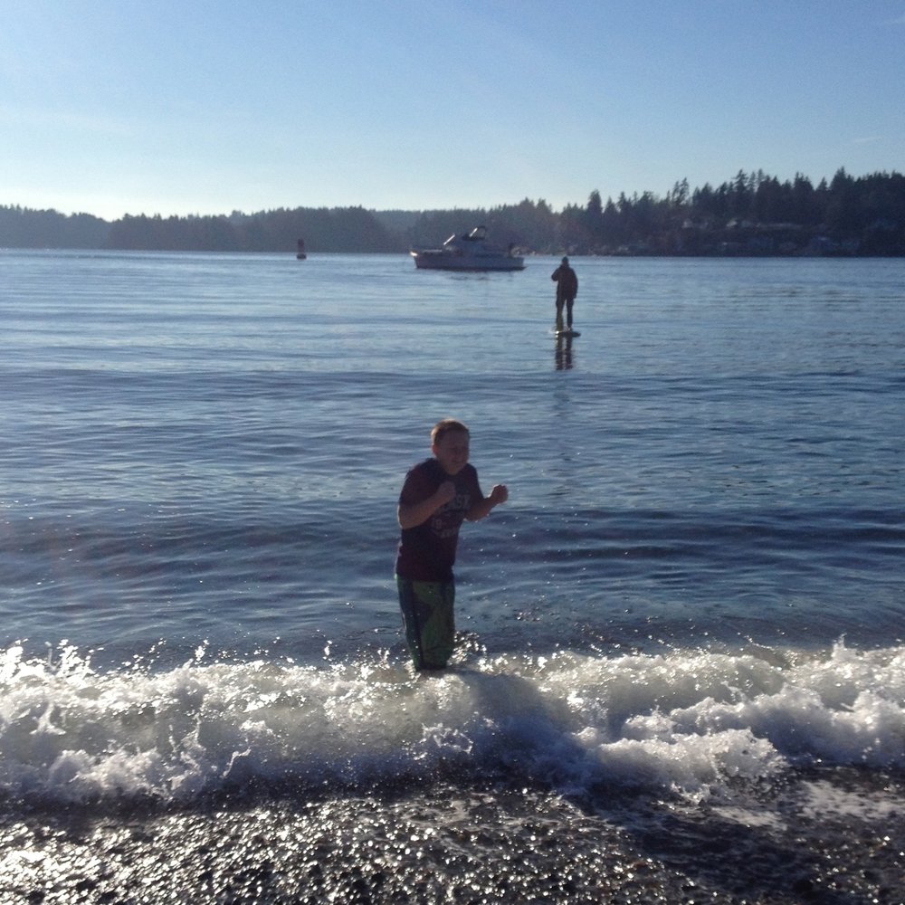  My son decided a pre-plunge was in order. &nbsp;He still ended up going in afterward which is incredible to me. &nbsp; 