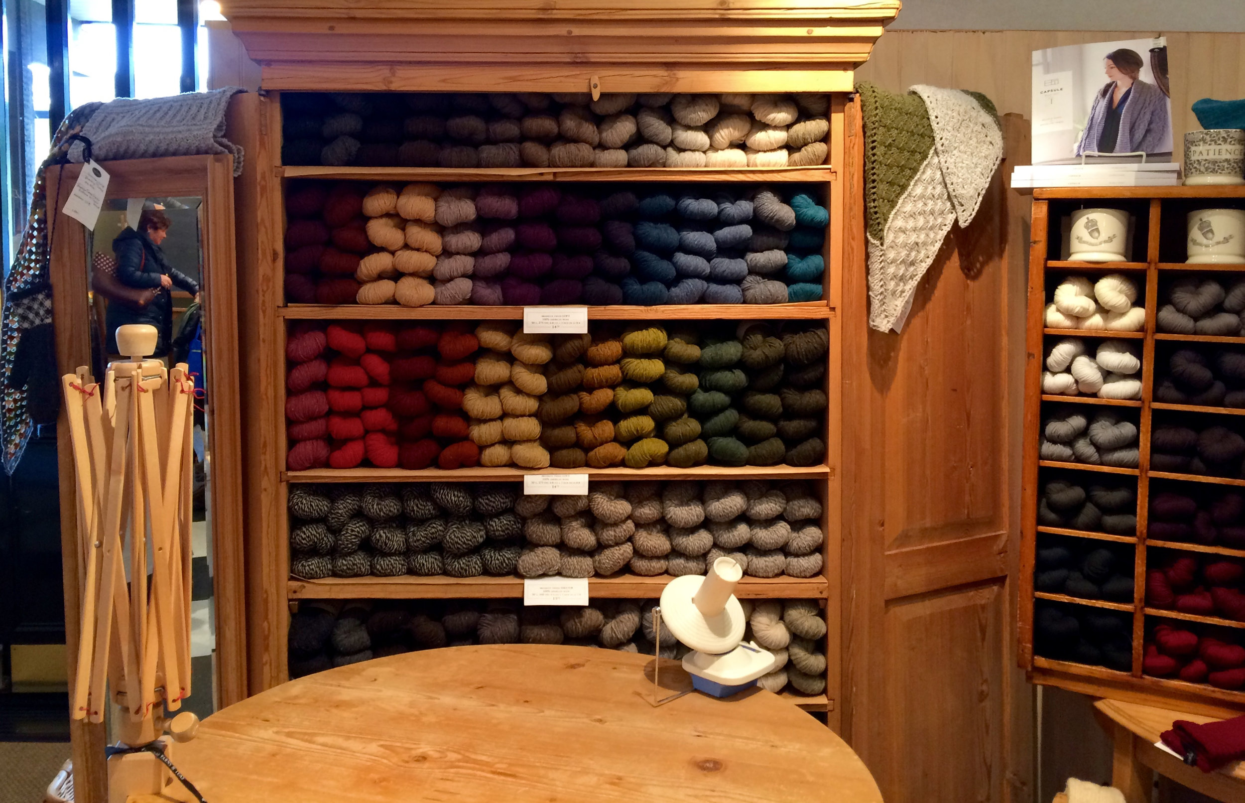  A wardrobe full of yarn just waiting to be wound. The sweet staff will happily wind your yarn for you on site. 