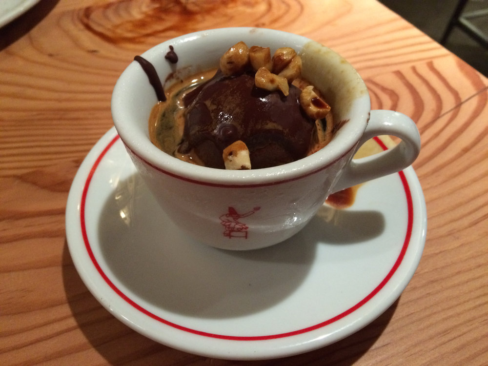  I hope you saved room for dessert!&nbsp; Tartufo Affogato : choclate ice cream &amp; hazelnut "truffle" arrives with a little shot of espresso that you get to pour on top. 