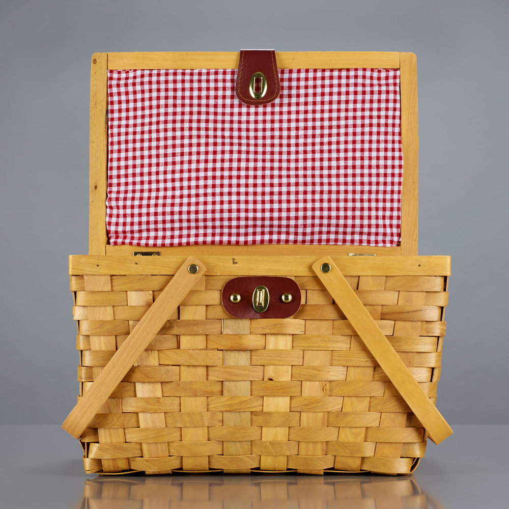 Lined Wood Picnic Basket