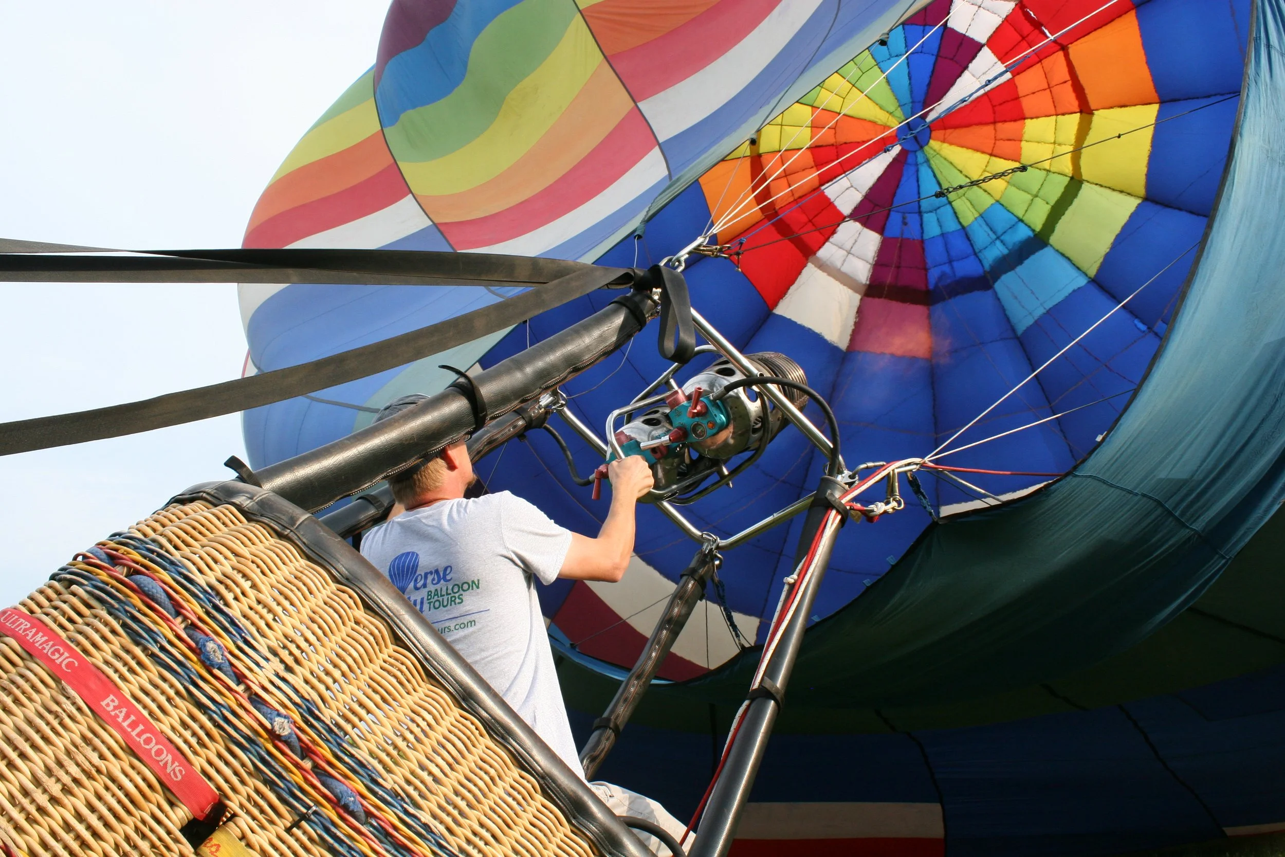Pilot Jeff Gilles inflating his hot air balloon in Traverse City, MI.