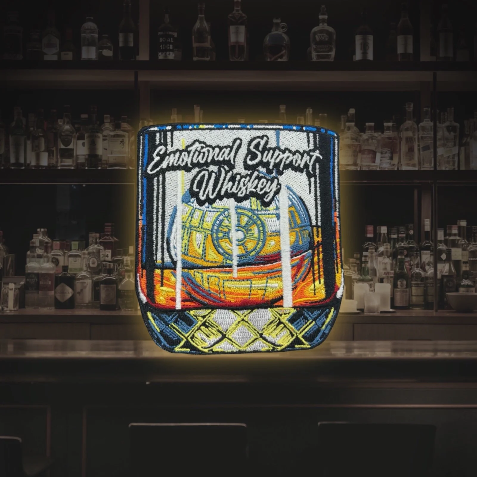 Embroidered Emotional Support Whiskey Death Star Patch