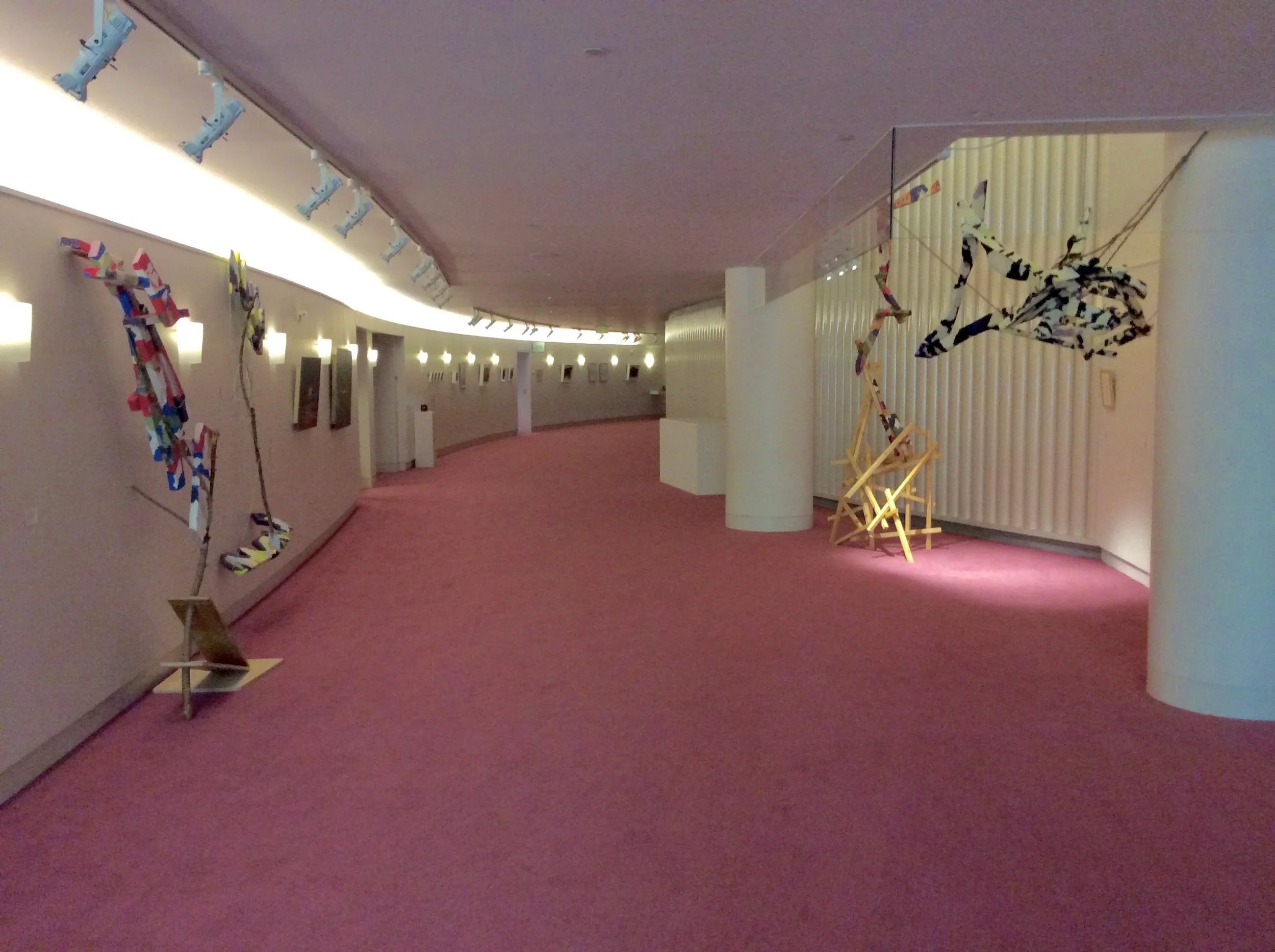 Installation view of our 4 pieces before being lit by the Overture's lighting guys.