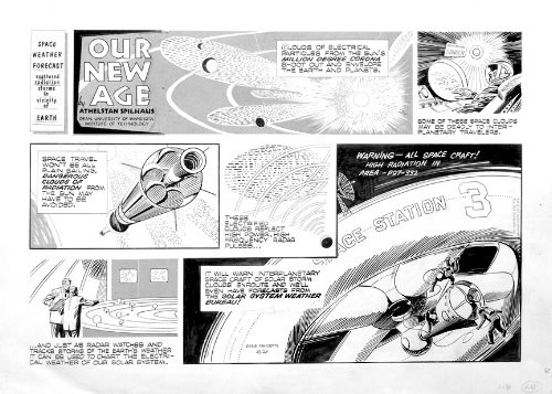 "Space Weather Forecast," Our New Age . Text by Athelstan Spilhaus, drawn by Gene Fawcette. Dated 10/28, year unknown. Published online at ComicArtFans.com by Hart Rieckhof. 