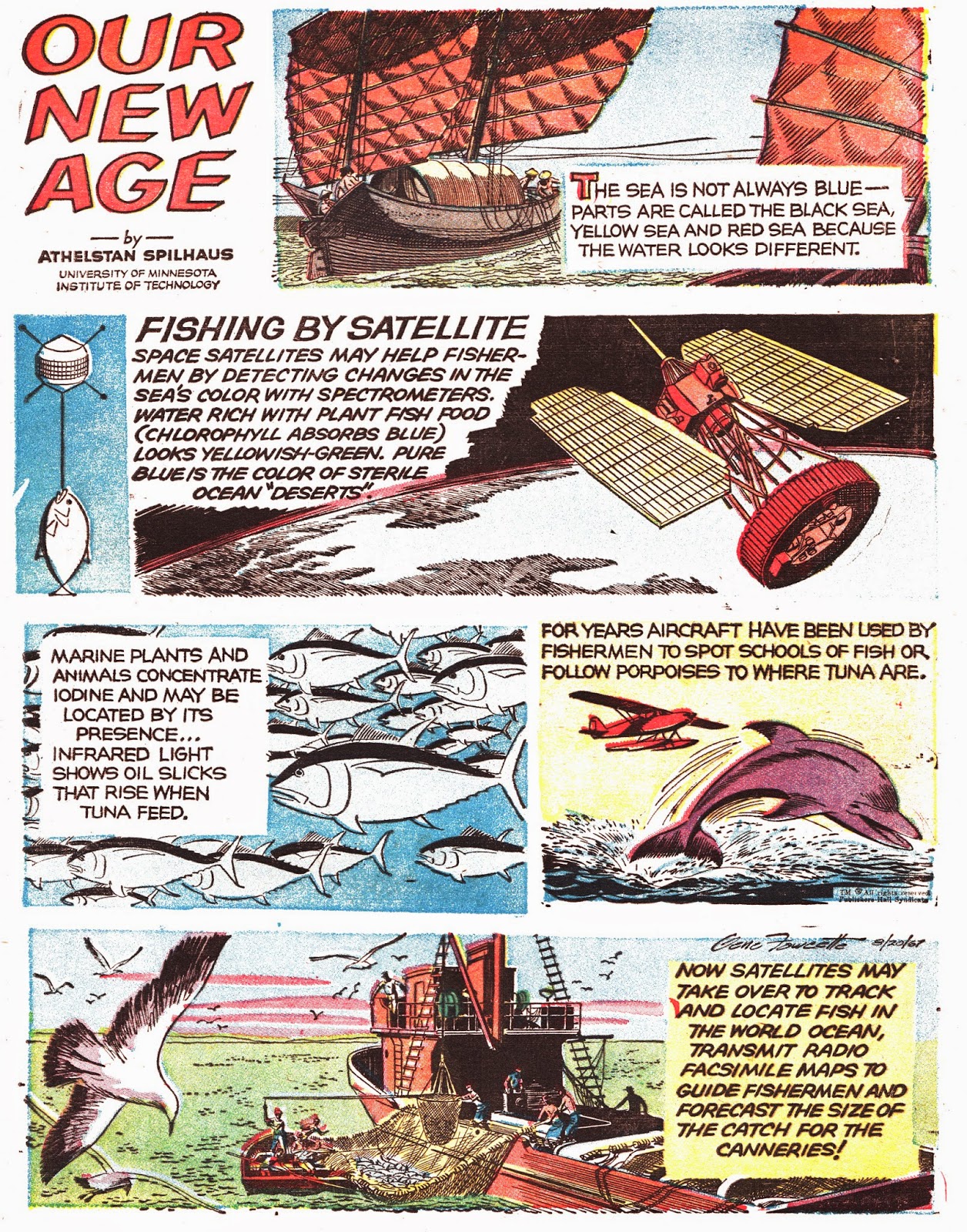 "Fishing by Satellite," Our New Age. Text by Athelstan Spilhaus, drawn by Gene Fawcette. First published July 23, 1967. Image from the collection of Ger Apeldoorn, posted at The Fabulous Fifties . 