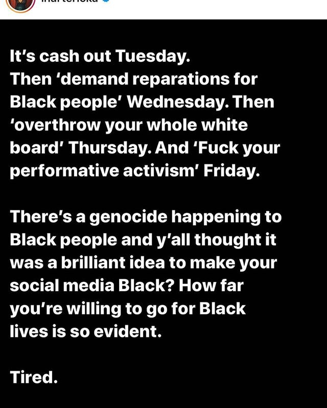 Not muted. And here&rsquo;s why.⁣
⁣
What feels like truth right now is VOICE, action, speaking out.⁣
We, as the privileged have been silent TOO LONG.⁣
Please note- I want ALL attention, focus and support to go to our black &amp; POC brothers and sist