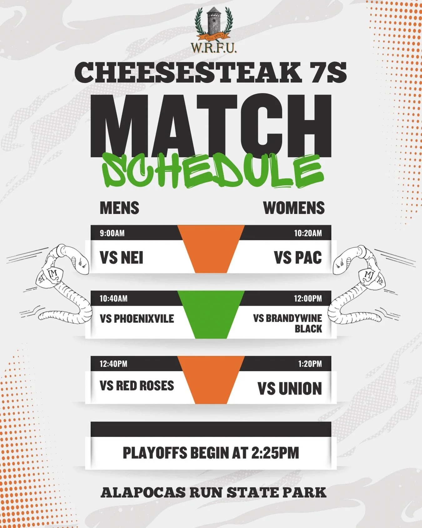 Catch us tomorrow at Cheesesteak 7s! Let&rsquo;s go Worms! 🪱