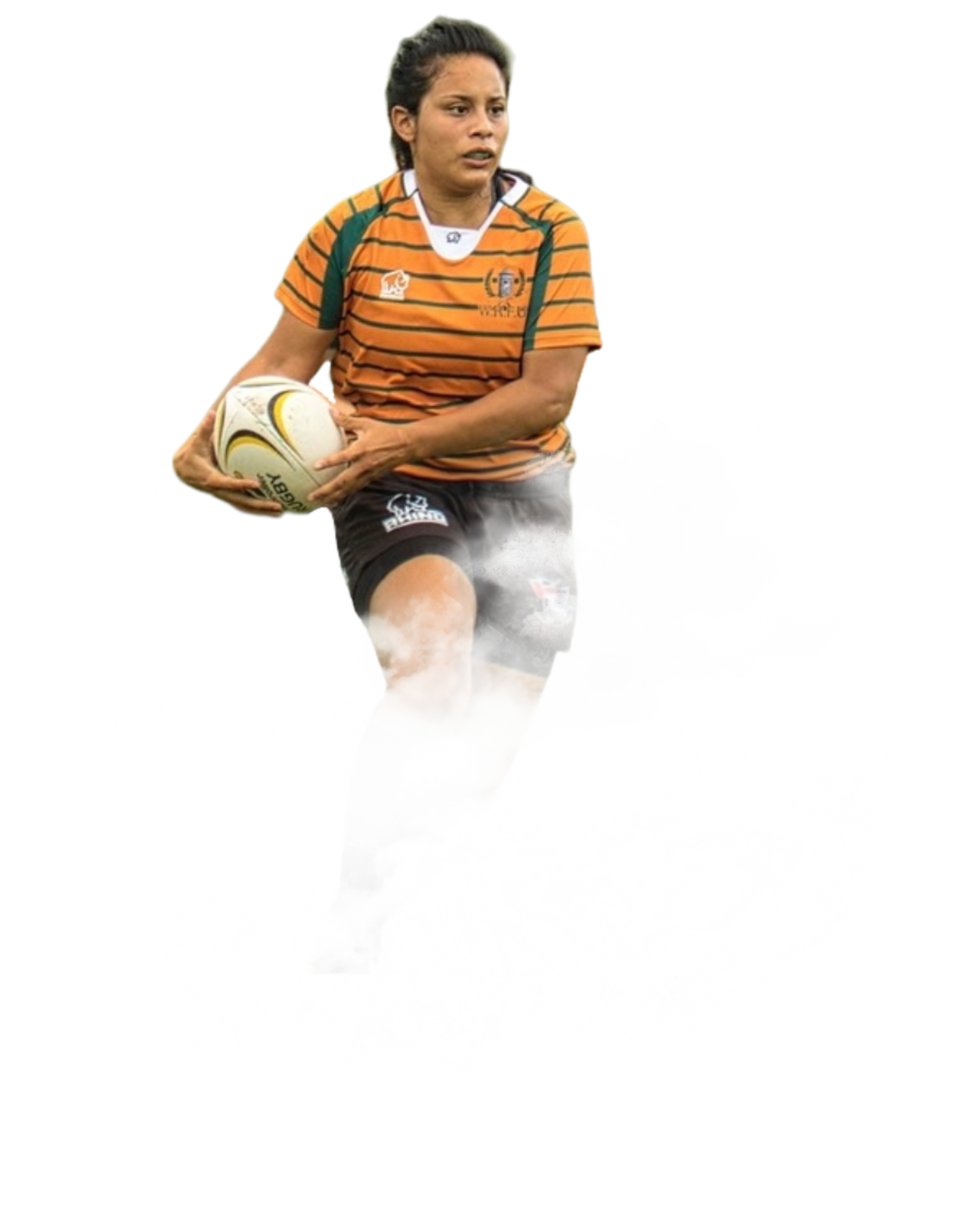 girl holding rugby ball to her side