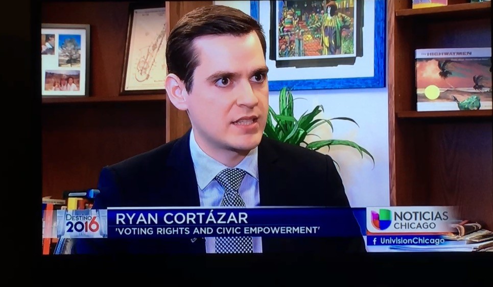 Ryan Cortazar is interviewed by Univison to discuss voter access during the 2016 election.