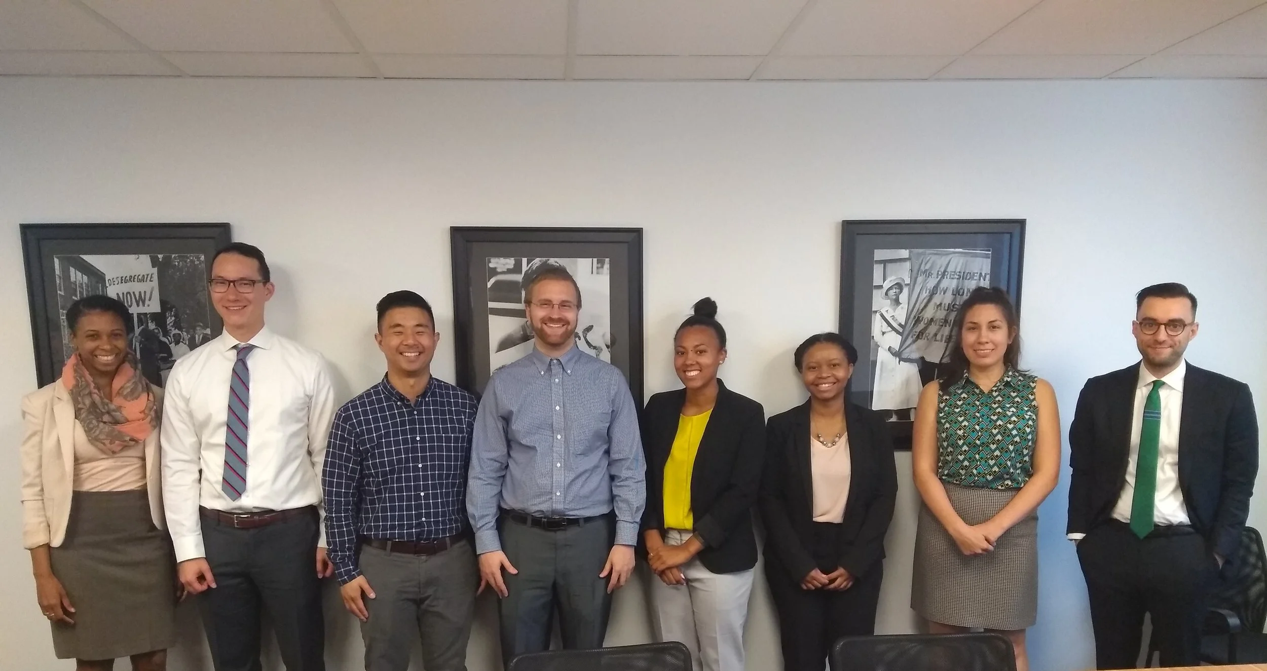 Pictured from left to right: Li Reed, Steven Wittenberg, Mike Kang, Sean Sarcu, Allanah Wynn, Brittney Watkins, Antoinette Bolz, and Nolan Leuthauser