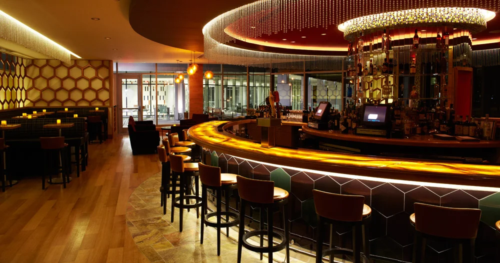 Round lite up bar top and lighting design