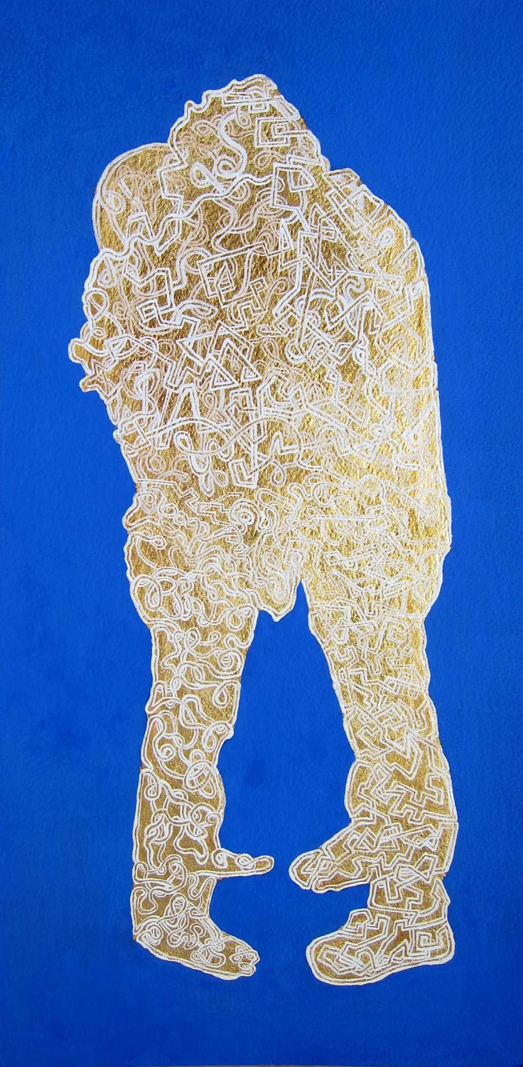 Kelly Sherman Couple (Louisa/Chuck) Gold leaf, gouache, and enamel on paper 19-1/2 x 9-3/4 inches