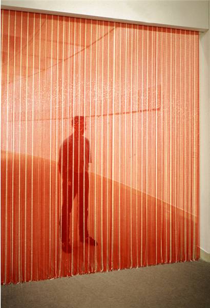 Felix Gonzalez-Torres, Untitled (Blood) , 1992. Installation with plastic beads & metal rod. Photo: Boston Phoenix.