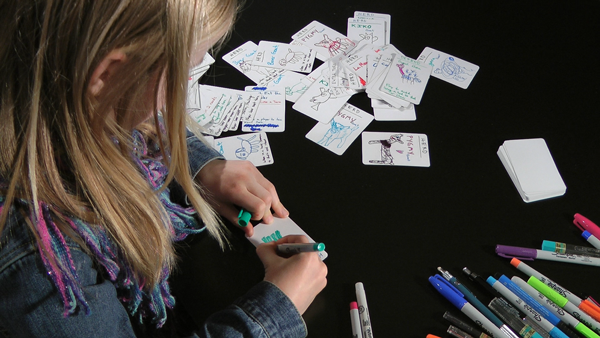 Lillian working on the original card illustrations.