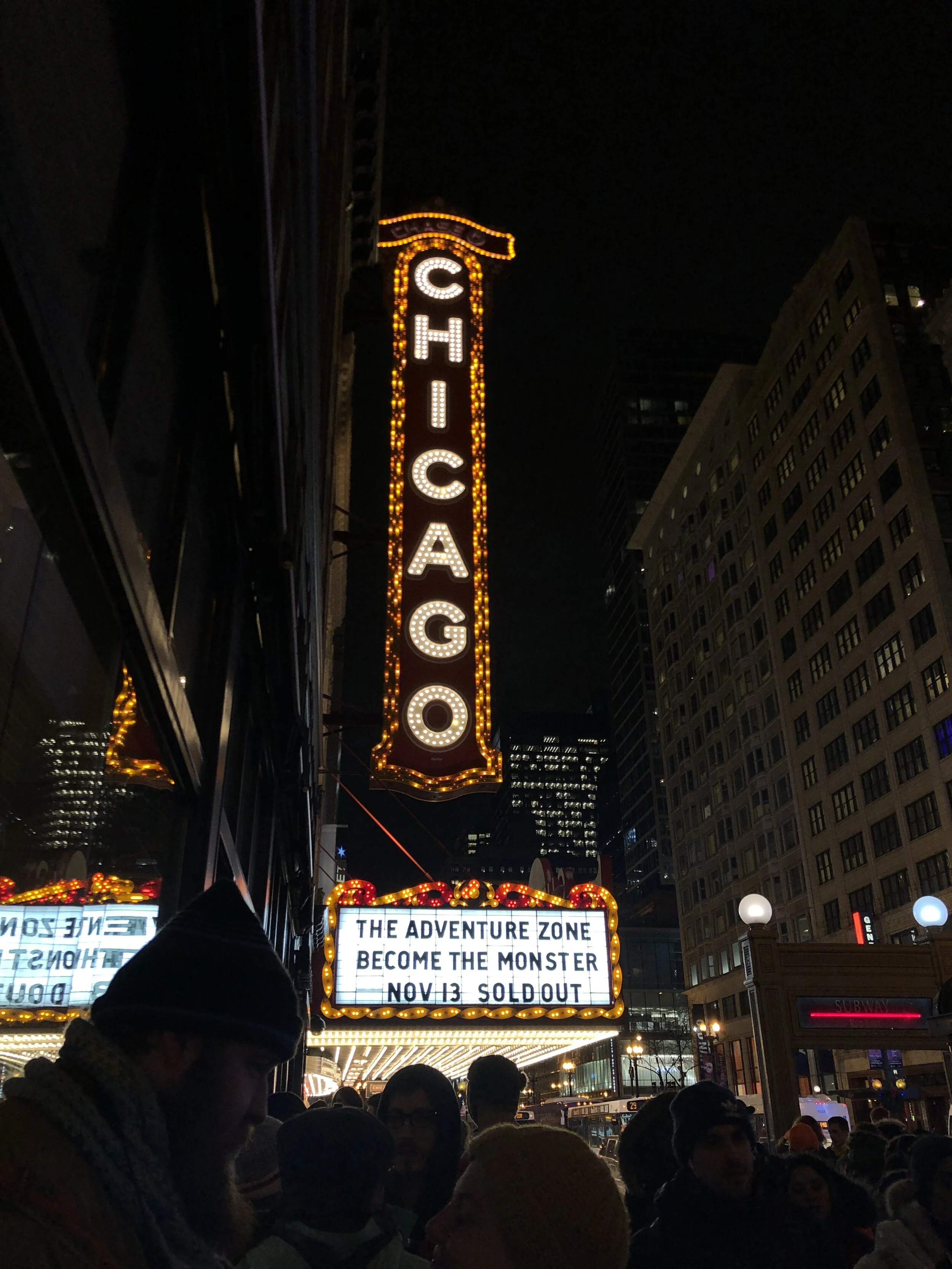 A picture I took while attending a sold out performance of The Adventure Zone Live, in the Chicago Theater.