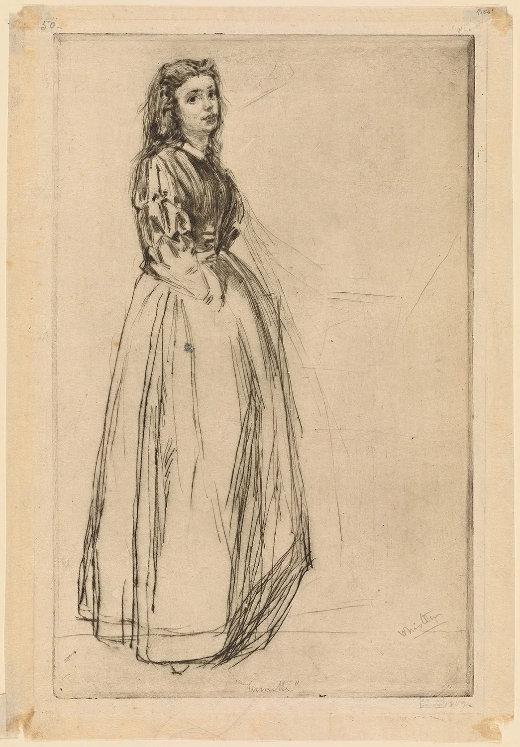 "Fumette Standing" 1859 etching by J. A. M. Whistler