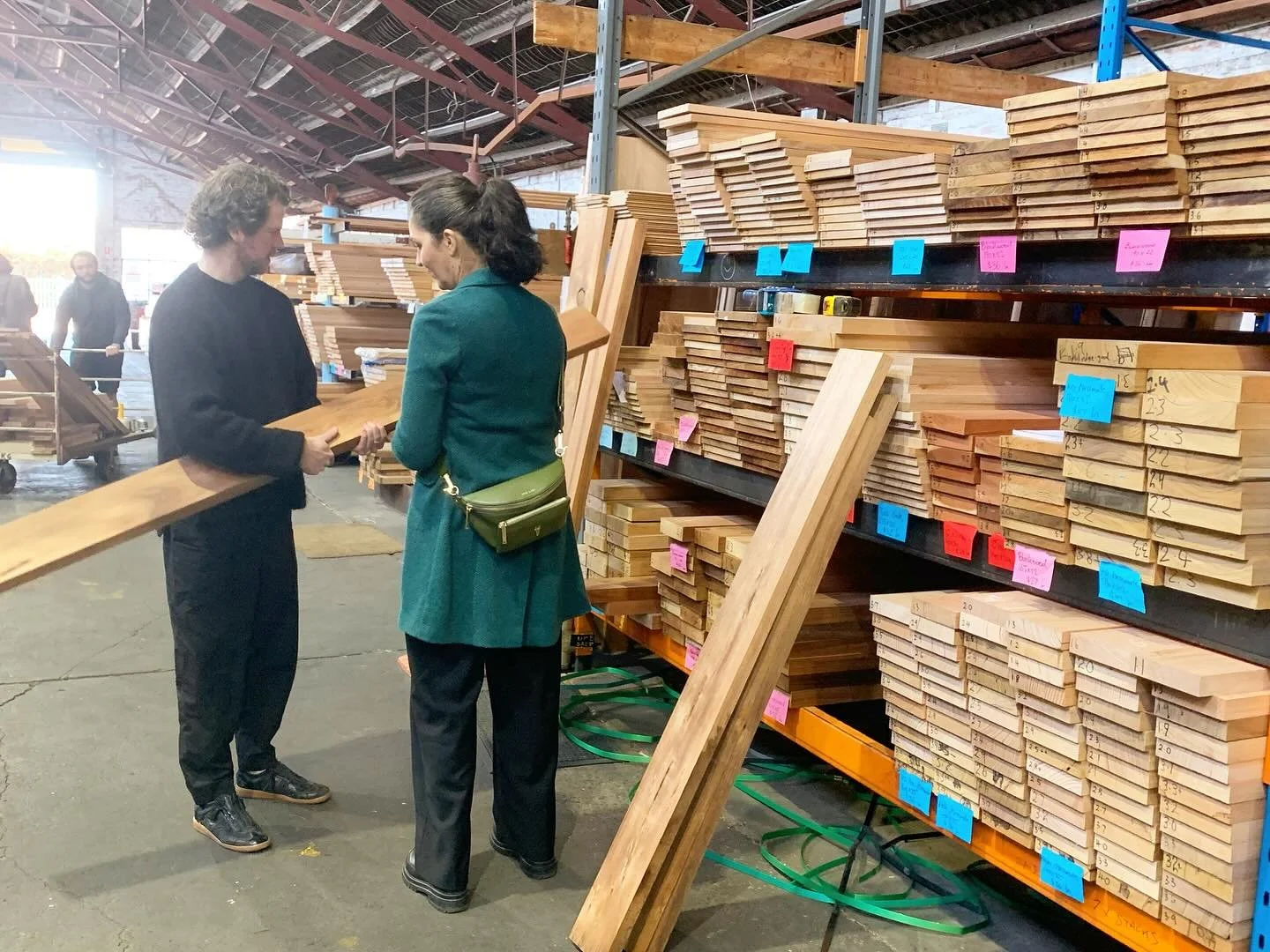 Knock on wood - we love choosing beautiful recycled timber from @urban_salvage #spotswood #buro #sustainability #architecture #recycled #timber #recycledmaterials @oneconstructiongroup @krneta.com.au @form_engineers @krausebricks