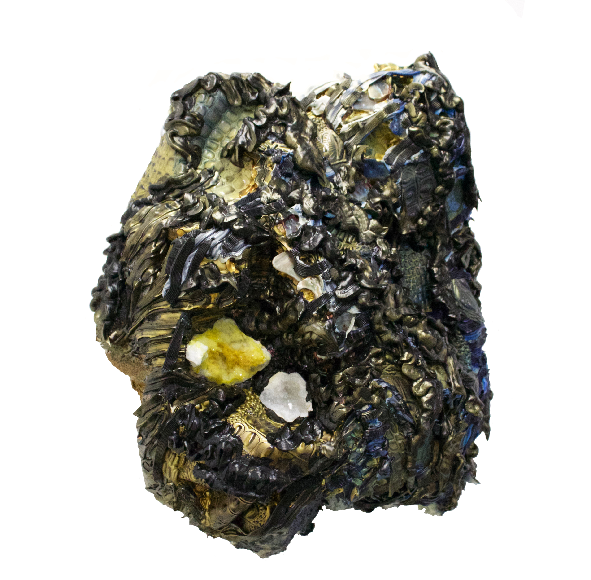 Within a void there is a void acrylic, stone, geode, fabric, foam on panel 16 x 14" 2016