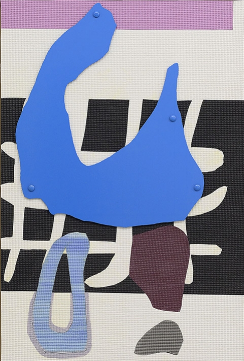 Casting Shadows hand-cut PVC yoga mat, acrylic, powder-coated aluminum and hardware on wood panel 36x24 inches_2016