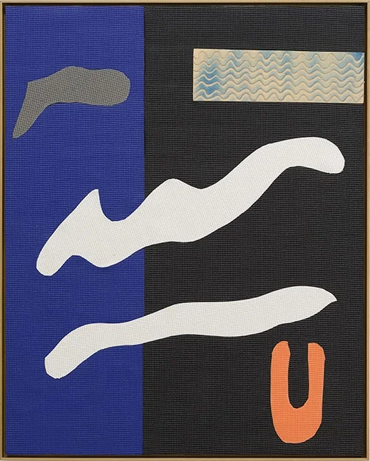 The human league hand-cut PVC yoga mats, acrylic, enamel and twine on wood panel 38x32 inches 2016