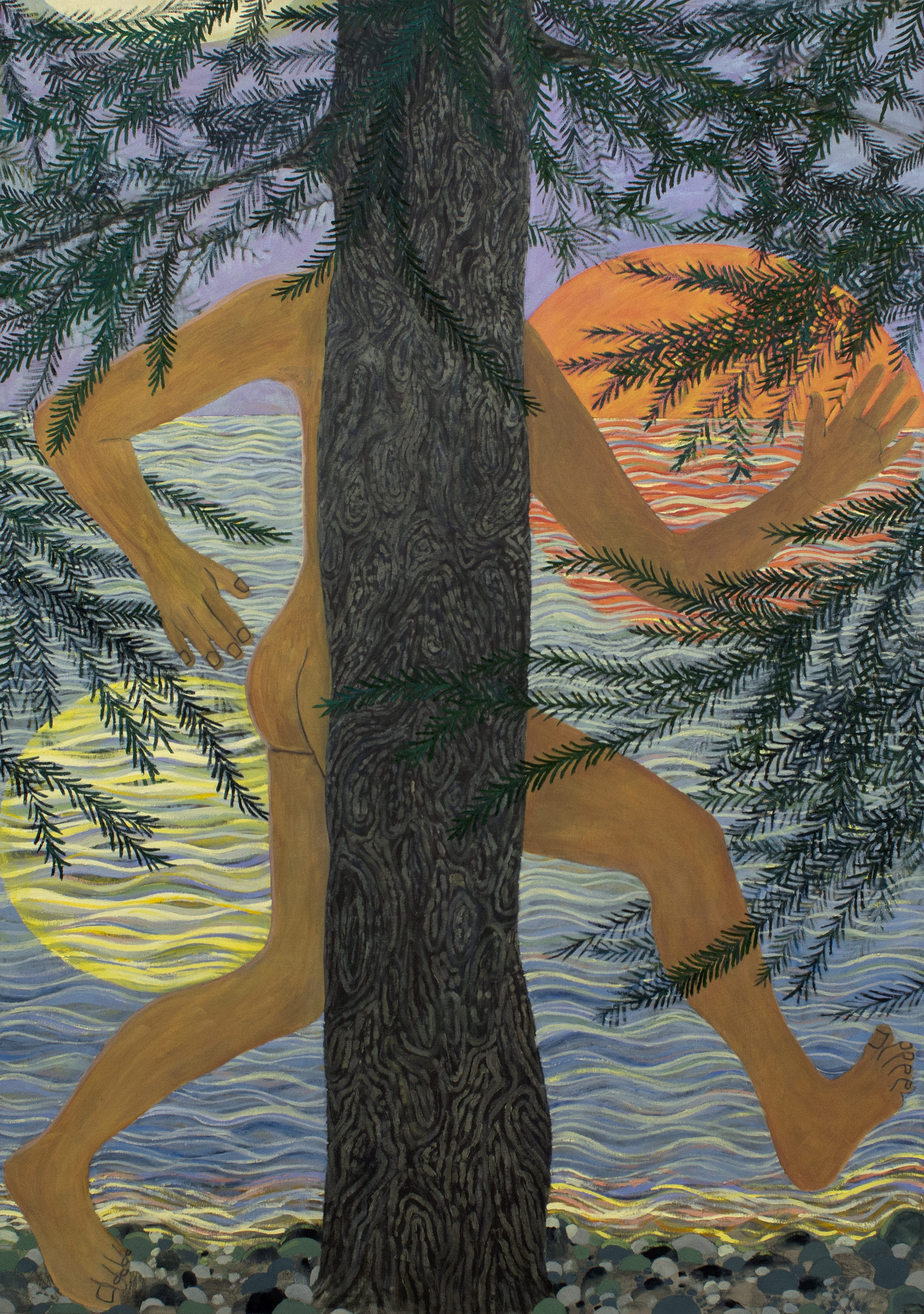 Naked Woods Runner Oil and paper on canvas 72 x 50" 2017