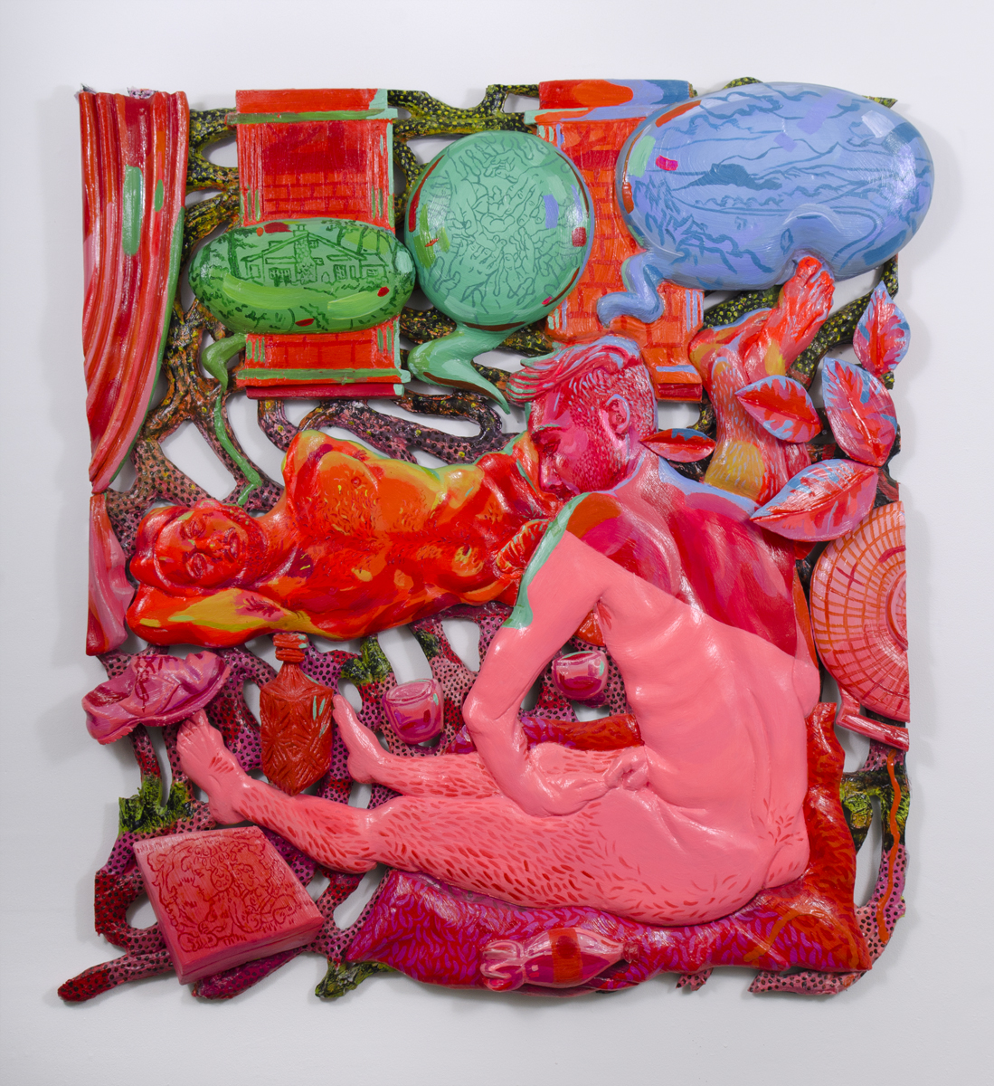 The Talk foam, plaster, acrylic, fiberglass, gel media 55 x 49 x 4" 2016