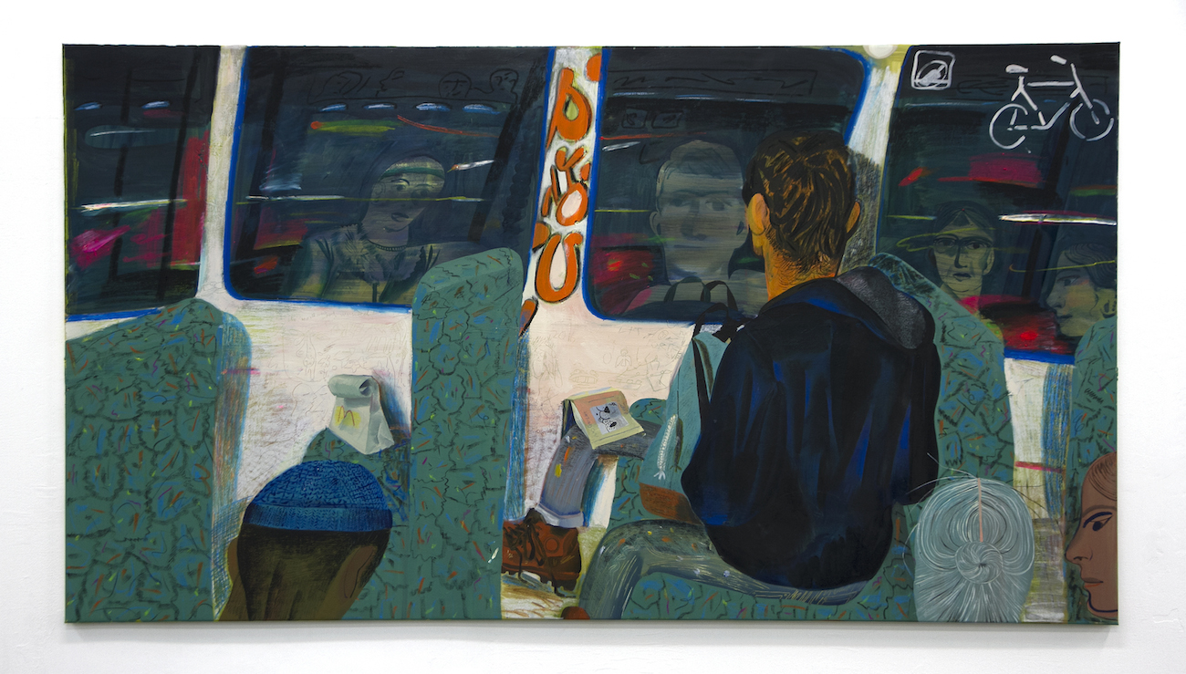 Night Train oil and pastel on canvas 43.3 x 78.7 inches 2016