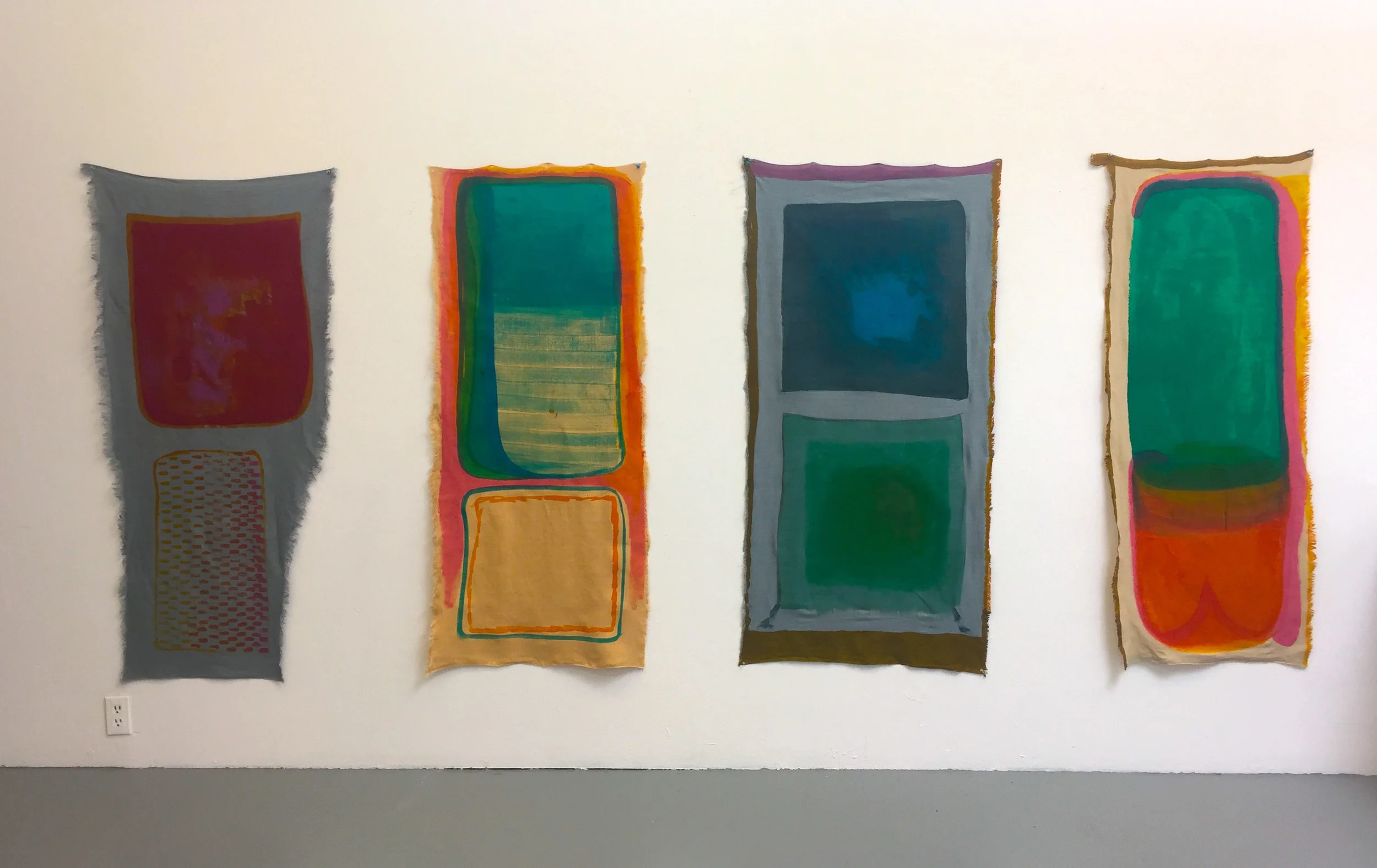 Sinks 1, 2, 3 & 4 hand painted dye on linen 24 x 60 inches each 2017