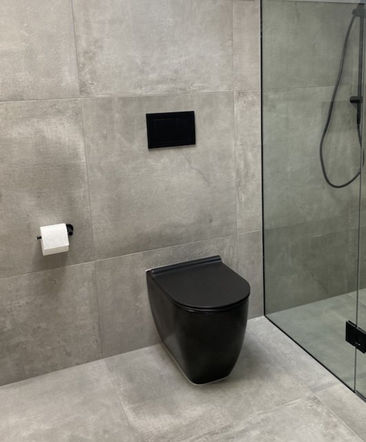 Black floor mounted toilet from Plumbline