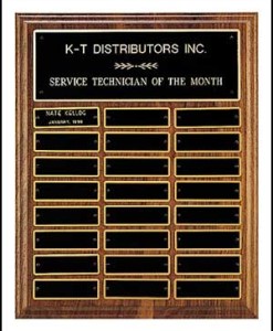 24 Plate Perpetual Plaque Solid American Walnut 24 Plate Perpetual Plaque Measures 12″ X 15″ Price of $150.00 does not include engraving. Cost to engrave each individual plate is $10