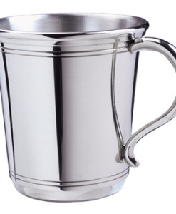 Pewter Baby Cup American-made Pewter baby cup. Pewter does not tarnish so this baby cup won’t require polishing and will stay shiny forever. Our best-selling pewter cup, this design is gender-neutral, making it an ideal keepsake for either a girl or a boy. Comes in a nice gift box and measures 2 5/8″ x 2 ¾” diameter. Price of $59.00 does not include engraving. Recommended engraving is a 3-letter monogram or name along with a date.