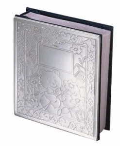 Chrome Teddy Bear Baby AlbumChrome album holds 100 4x6 photos and has a cute teddy bear design on front. What’s nice about chrome is that it doesn’t tarnish and therefore doesn’t require polishing.Price of $30.00 does not include engraving.