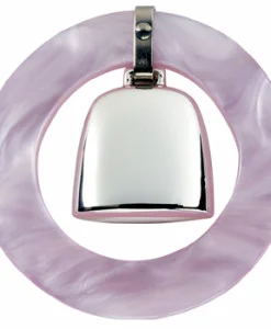 Sterling Silver Teething Ring and Rattle (Pink)Sterling silver rattle and blue teething ring combine to soothe baby’s gums while teeth are coming in.  Packaged in a nice gift box, these can be engraved to create a family heirloom. 2 3/8″ diamet…