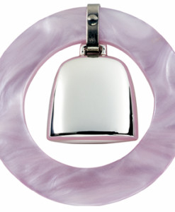 Sterling Silver Teething Ring and Rattle (Pink) Sterling silver rattle and blue teething ring combine to soothe baby’s gums while teeth are coming in. Packaged in a nice gift box, these can be engraved to create a family heirloom. 2 3/8″ diameter. Price of $79.00 does not include engraving and is subject to market fluctuations and is subject to change at any time. Recommended engraving is a 3-letter monogram or first name, and date on front