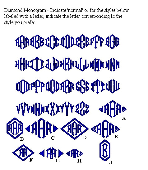 Diamond Monogram - Click to see the full page. I would avoid using L's and J's with this font