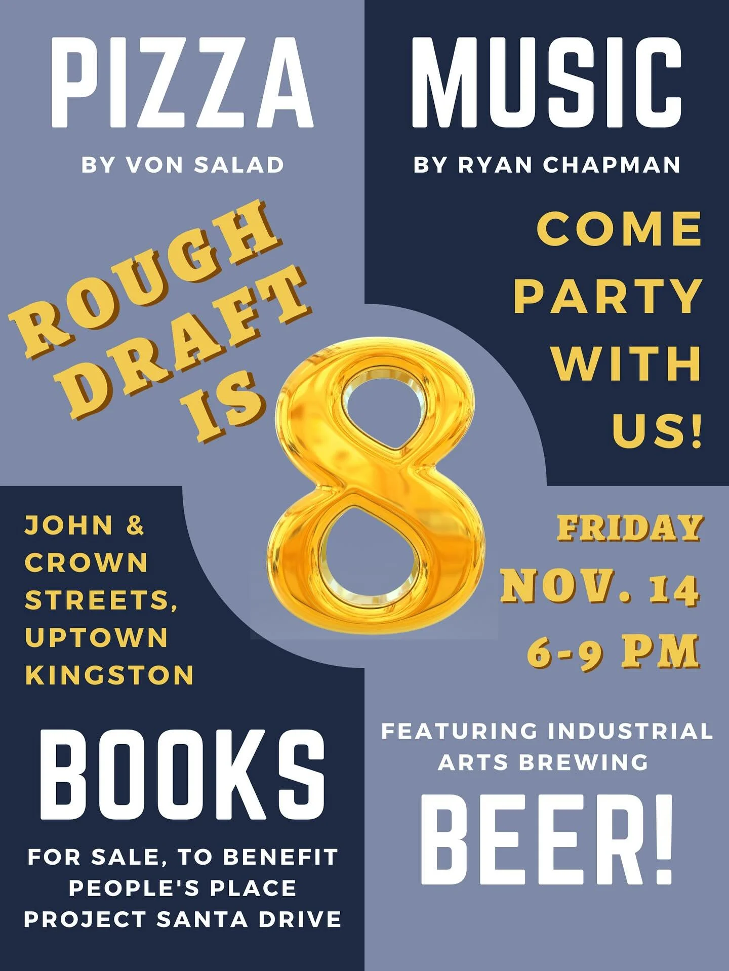 Eight is Great 🙌🏼 

Come celebrate our 8th Birthday with us next Friday, November 14!

Pizza by the one and only @vonsalad 🍕 

An all-vinyl set by @chapmanchapman 🎙️

Tap takeover by our friends @industrialartsbrewing 🍺 

Kicking off our annual 