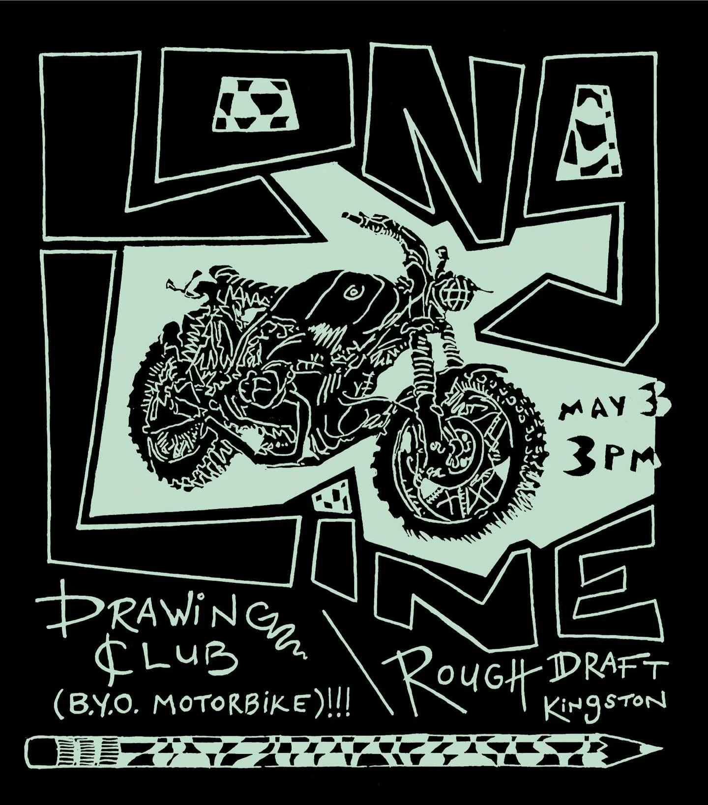 Sunday Motorcycle Meet-Up and Drawing Club!!

Kicking off at 3pm ✍️ 🏍️ 

Is it a motorcycle meet-up or a group free-draw? Whether or not you pull up on your bike, grab a beverage &amp; draw a little something! This Sunday art hang is open to all :) 