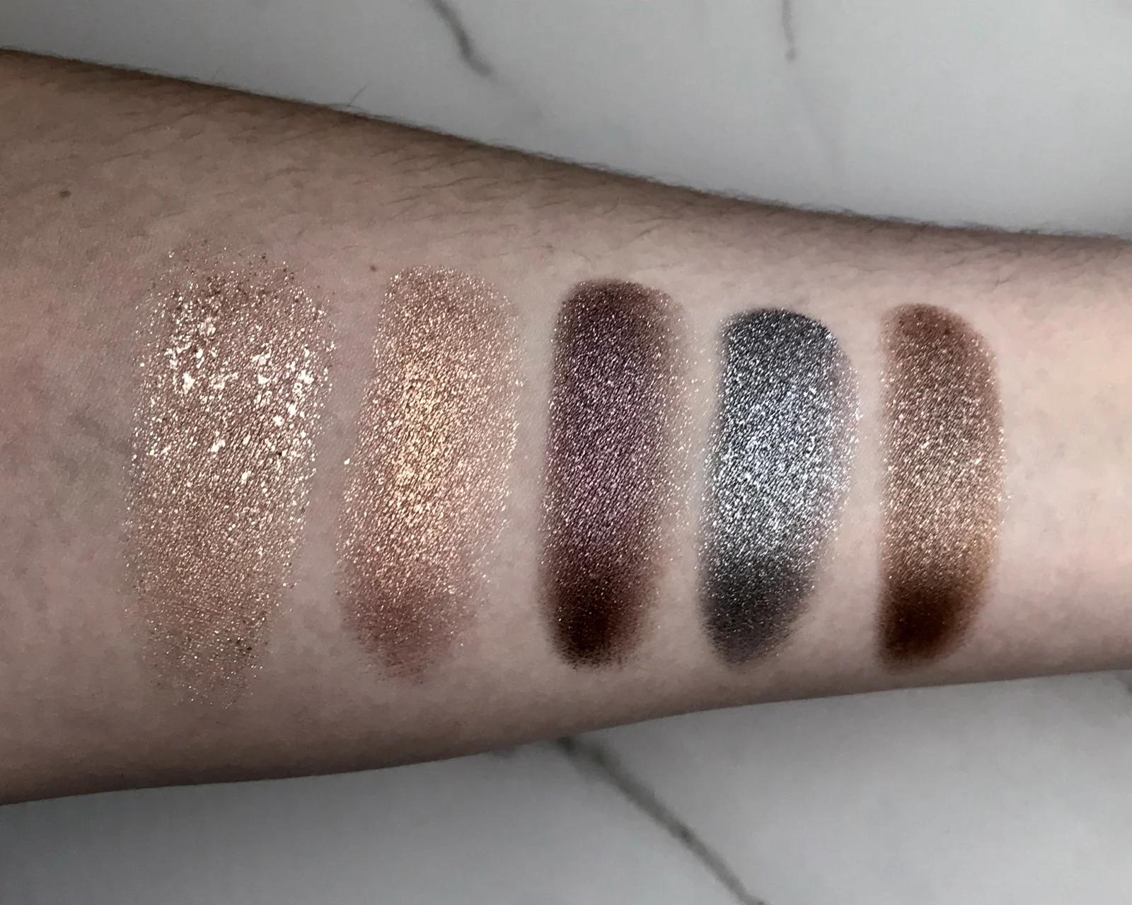 L-R: Disco Eye, Bask, Rendezvous, Meow, Yep (iPhone pics show the sparkle better than my DSLR)