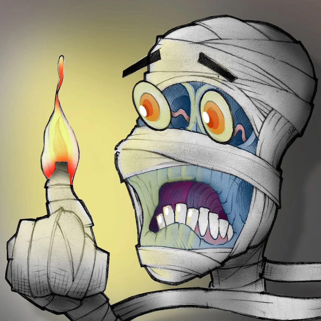 Mummy on fire