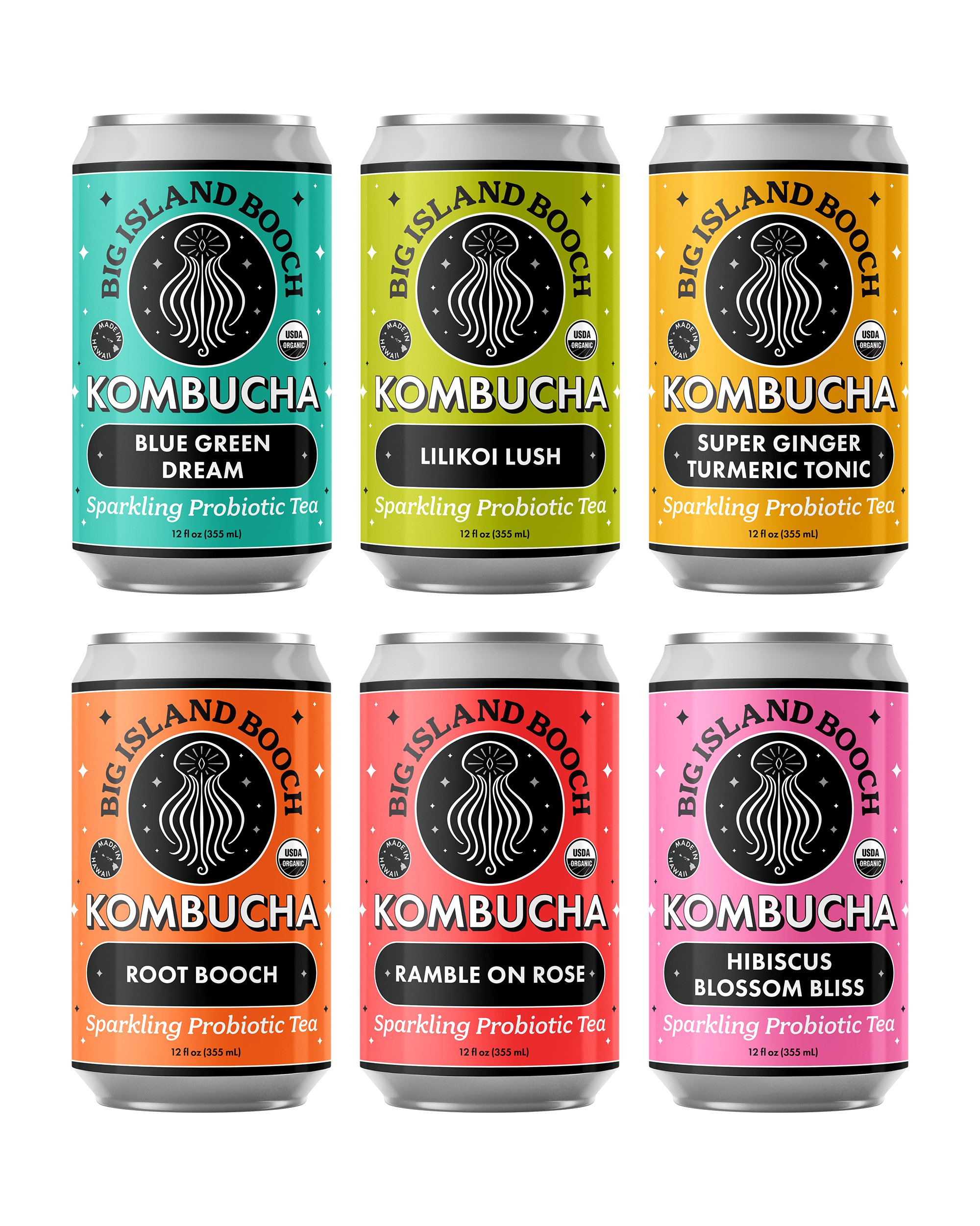 Label Designs for Big Island Booch Kombucha